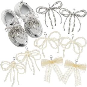 Geyoga 8 PCS Pearls Bowknot Shoe Charms for Sneakers Women Coquette Shoe Decoration Charms Elegant Pearl DIY Beaded Beadedchain for Women Women Sneaker