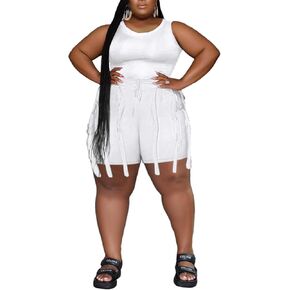 PRIVIMIX Women Plus Size 2 Piece Outfits Fringe Tassel Shorts Set Sleeveless Tank Tops Vacation Clubwear Tracksuits