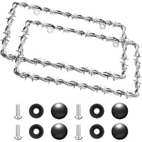 2Pcs Barbed Wire Design License Plate Frame, Chain Plate Frame Supplies Comes with Screws, Barbed Wire License Silver, Personalized License Cars, Trucks for Men and Women