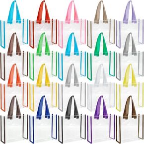 TaoBary 20 Pcs Christmas Plastic Clear Tote Bags 10 x 10 x 4 Inch Stadium Approved Vinyl Bag Handles Women Sports Travel(Multicolor)