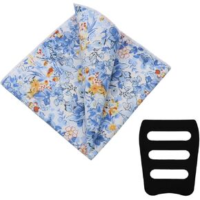 Floral Pocket Squares for Men, Mens Ladies Cotton Handkerchiefs with Pocket Square Holder for Wedding Party Prom Daily
