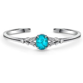 Genuine Turquoise Bracelet for Women Sterling Silver Adjustable Bangle Cuff Genuine Turquoise Bracelet Real Turquoise Jewelry for Women fit for 6.5 7 7.5 Inch