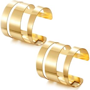 BROCC 2Pcs Gold Chunky Cuff Bracelets Set for Women Open Wide Bangle Bracelets Irregular Minimalist Statement Bangle Bracelets Punk Jewelry