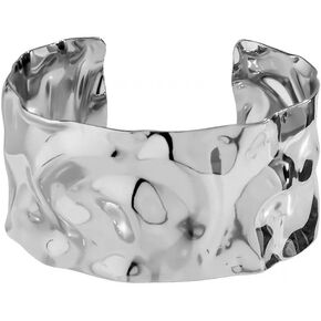 Vintage Boho Hammered Chunky Cuff Bracelets for Women - Wide Irregular Statement Bangle with Rustic Texture - Adjustable, Hand-Polished for Comfort - Versatile Deluxe