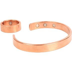 Touchstone Handcrafted Copper Magnetic Hand Forged with Solid and High Gauge Tibetan Style Minimalistic Elegance Copper Bracelet and Matching Ring.
