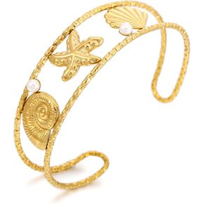 Gold Starfish Shell Coach Cuff Bangle for Women Ocean موضوع السوار الصيفي المجوهرات