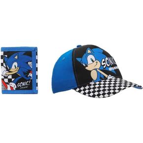 Sonic The Hedgehog Character & Checkered Patterns 2-Piece Curved Snapback Hat & Bi-Fold Wallet Set
