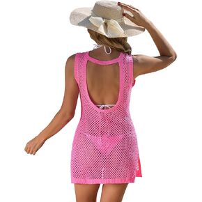 FAIRY SEASON Swimsuit Coverup for Women Knit Crochet Hollow Out Backless Beach Dress 2025 Bikini Cover Up Sleeveless Dresses