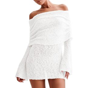 Imily Bela Womens Beach Swimsut Cover Ups Summer قبالة الكتف الطويل جرس الأكمام الشفاهية
