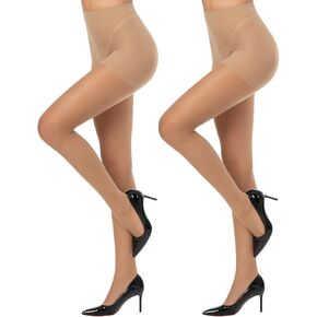 Yilanmy Run Resistant Control Top Pantyhose 15D High Waist Sheer Tights With Reinforced Toes