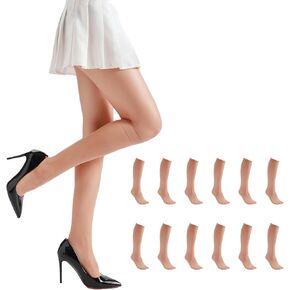 HA WA 12 Pairs Knee High Stockings for Women, Sheer Nylon Calf Stockings with Reinforced Toes, One Size