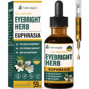 قطرات عشب الحواجب لصحة العين ، والتعب في العين ودعم العيون الجافة مكملات العشبية مع euphrasia districinalis bilberry goji مستخلص التوت ، قطرات العين العضوية لرعاية البصر .2oz.
