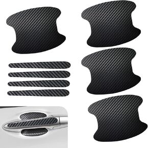 Car Door Edge Protector Kit, 4.13" x 3.15" Door Bowl + 0.6" x 5" Door Handle Carbon Fiber Leather Anti-Scratch Protective Decoration Stickers, Waterproof Self-Adhesive Decal (Black)