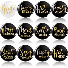 12 PCS Bachelorette Party Pins Bride لتكون دبابيس الزفاف قبيلة زفاف مضحكة وصيفات الشرفية لعروس الفريق ، خادمة الشرف ، حفلة دجاجة العازبة وحفل زفاف دش الزفاف