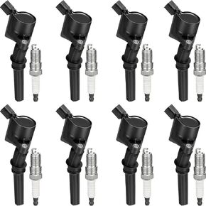 Set of 8 Ignition Coil Pack DG508 & Spark Plug SP479 Compatible with Ford F-150 F-250 E-150 E-250 Excursion Expedition Explorer Lobo Mustang Lincoln Mercury 4.2L 4.6L 5.4L 6.0L V6 V8 V10