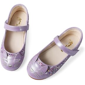 Funny Cat Glitter Princess Ballet Flats for Girls, Mary Jane Shoes Dress Shoes for Girl Back to School Princess Wedding (Toddler/Little Kid/Big Kids)