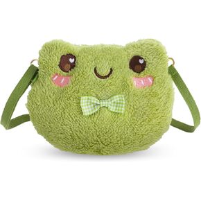 Green Frog Crossbody Bag Cute Plush Purse Backpack Kawaii Shoulder Portable Practical Wallet Cartoon Animal Lolita Bag with Chain Strap Send to Children Adults Girls and Women