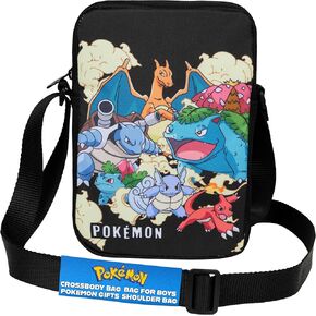 Pokemon Shoulder Bag for Kids Teens Crossbody Bag Pikachu Small Bag Anime Gifts (Black, 7.87x5.51x2.36inch)