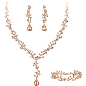 EleQueen Austrian Crystal Necklace Earrings Bridal Jewerly Set for Brides Wedding Party Dress Costume Accessories for Women Iridescent AB Silver-Tone
