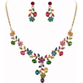 EVER FAITH Bridal Jewelry Sets for Wedding Rhinestone Crystal Flower Leaf Costume Pendant Necklace Earrings Set for Women