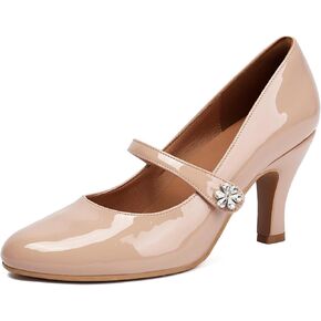 Women's Mary Jane Close Round Toe Patent Leather Vintage 1950s Heels Retro 1920s Victorian Pumps 1930s Shoes