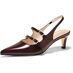 Coutgo Womens Slingback Kitten Heels Mary Jane Pumps Closed Pointed Toe Buckle Strap Wedding Dress Shoes