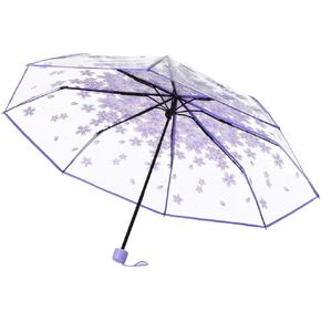 WerFamily Cherry Blossom Transparent Folding Travel Umbrella