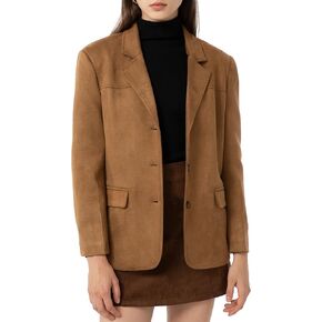 Ababalaya Women's Faux Suede Blazer Jacket 2024 Fall Fashion Thospits معاطف شتوية غير رسمية