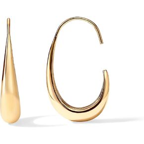 PAVOI 14K Gold Plated 925 Sterling Silver Post Lightweight Teardrop Hoop Earrings for Women | Small Oval Pull-Through Statement Earrings