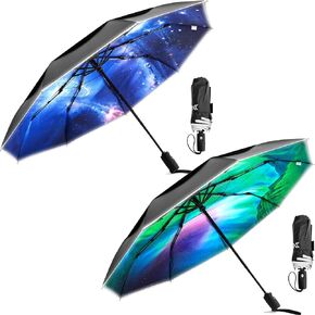 G4Free Windproof Portable Travel Umbrella for Rain & Sun, Strongest Fiberglass Frame, Eco Double Canopy with Reflective Strip, Auto Open Close Folding Umbrella For Car, Backpack, Purse