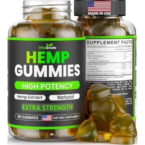Hemp Gummies - Extra Strength for Peace & Relaxation - Infused with Pure Hemp Oil, Ashwagandha, L-Theanine - Tasty Relaxation Supplement - Natural Relief - 90 Ct - Made in USA - Green Apple Flavor