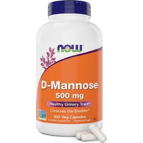 Now D-Mannose 500 mg, 300 Capsules - Vegan, Non GMO Supplement for Women and Men - Supports Healthy Urinary Tract, Cleanses The Bladder