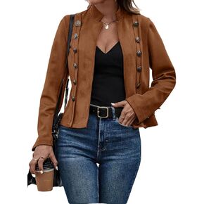 chouyatou Women's Faux Suede Leather Jacket 2024 Fall Winter Clothes Casual Business Long Sleeve Blazer Jacket Coat