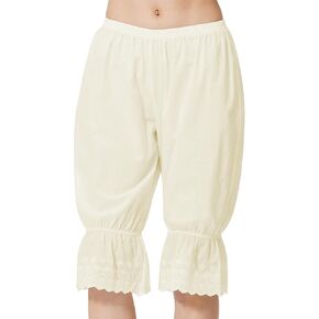 Cotton Lace Pettipants for Women Under Dress Half Slip Victorian Bloomers Pajama Pants Ivory Beige