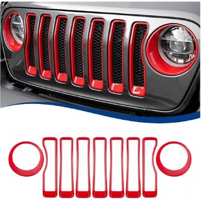 إدراج الشبكة الأمامية وغطاء المصباح الأمامي متوافق مع (2020-2023) Jeep Gladiator JT (Red ، JT)