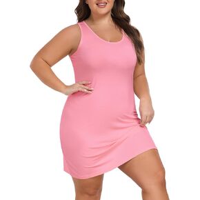 VintageClothing Womens Plus Size Tank Top Dress Soft Slip Under Dress Wide Straps Lingerie Nightgown
