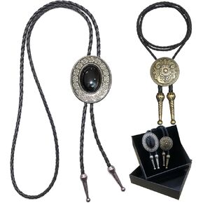 Bolo Tie Handmade Vintage Bolo Ties for Men Western Cowboy Leather Necktie Bolo Tie Rodeo Accessories for Men Women 2Pcs