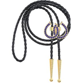 GelConnie Bolo Ties for Men Western Cowboy Vintage Crystal Horse Bolo Tie for Women Leather Necktie U Gold Bolo Tie