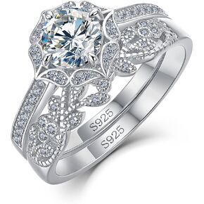 WES Wedding Promise Ring مجموعة للنساء خواتم Moissanite للنساء Moissanite الأصليين أو الماس المحاكاة D Color VVS1 Clarity Lab الذي تم إنشاؤه Moissanite Ring Leaves Betals Vintage Wedding Ring