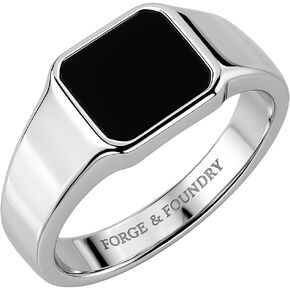 Forge & Foundry Men's Polished Stainless Steel and Onyx Gemstone Signet Ring | The Gentleman's Ring | Hand-Crafted Jewelry, Designed by Jewelers, Forged for Men
