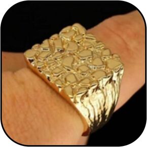 Gold Nugget Rings for Men 14k Gold Plated Yellow Pinky Pimp Iced Finger Hip Hop Style for Men