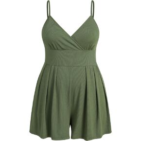 CIDER Plus Size Rompers For Curvy Women V Neck Sleeveless Spaghetti Strap Wide Leg Shorts Overalls Jumpsuit Summer Outfits