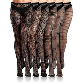 6 Pairs Women Fishnet Thigh High Stockings Lace Tights Spider Web Fishnets Leggings Mesh Pantyhose for Halloween