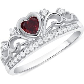 925 Sterling Silver Red Heart Cz Quinceanera Crown Ring Rhodium مطلي بالنيكل مجانًا