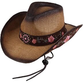Cowboy Hats for Women Black Cowgirl Hats Classic Woven Embroidered Straw Western Hats for Women Music Festival Party Beach in Kuwait