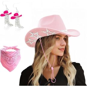 Cowgirl Hat and Bandana and Heart Sunglasses Glitter Rhinestone Star Cowboy Hat Western Sparkly Hats for Women Men