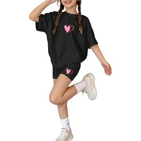SOLY HUX Girl's Summer Clothes Short Sleeve T-Shirt Top Biker Shorts 2Pcs Sporty Outdoor Outfits