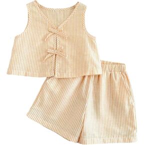 SOLY HUX Toddler Girl's Clothes Summer Outfit Striped Bow Tank Top and Shorts 2 Piece Clothing Set