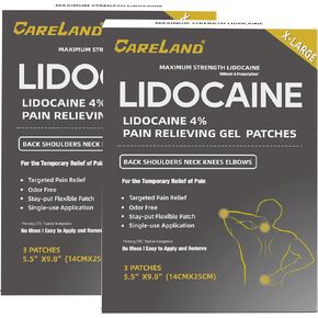 CARELAND 4% Extra Large Lidocaine Patches Maximum Strength Pain Relief Patch XL for Back & Shoulder,Back Pain Relief Products Patches & Flexible Fabric Numbs Away Pain, 3Ct.