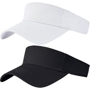 Dxhycc 2 Pack Sports Sun Visor Hats for Women Men Adjustable UV Protection Outdoor Sports Golf Running Sun Caps Black, White
